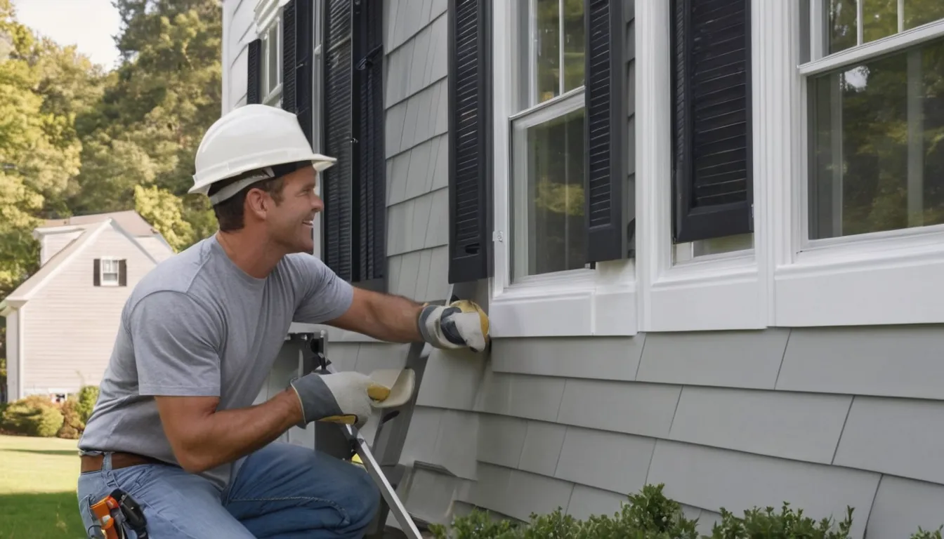 Installer fitting new vinyl siding panels on a two-story colonial home in Manassas